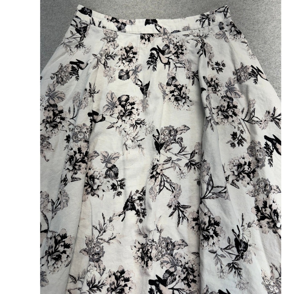 Who What Wear Women's Size 6 Black Cream Floral Linen Blend Pleated Midi Skirt - Picture 5 of 9